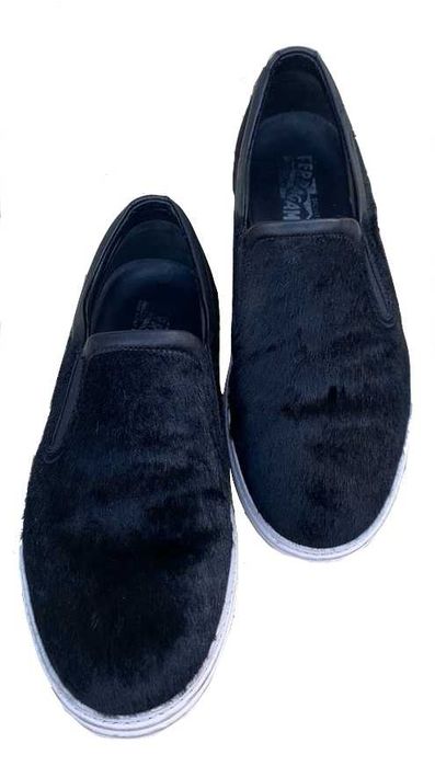 Auth Salvatore Ferragamo Pony Hair Sneakers Pantofi Negru EU42.5
