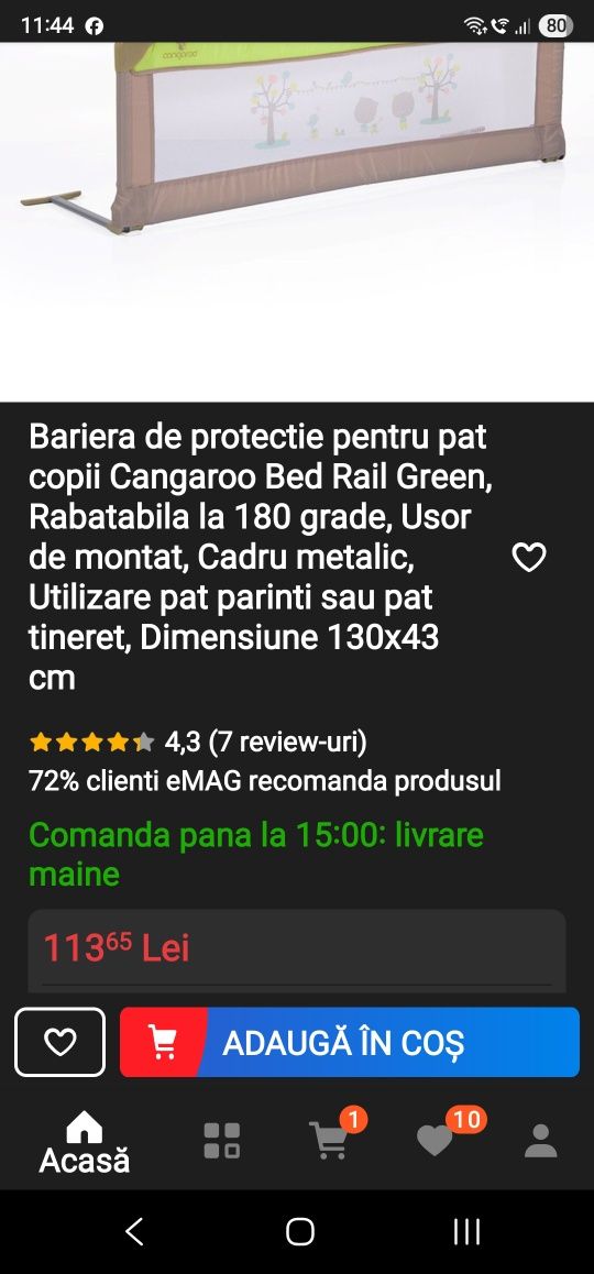 Barieră de protecție, pentru pat copii.