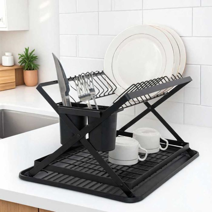 Scurgator vase cu 2 nivele, pliabil, sistem de scurgere, negru