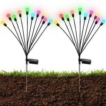 Соларни коледни лампички за градината тип дръвче с 10бр. цветни топки