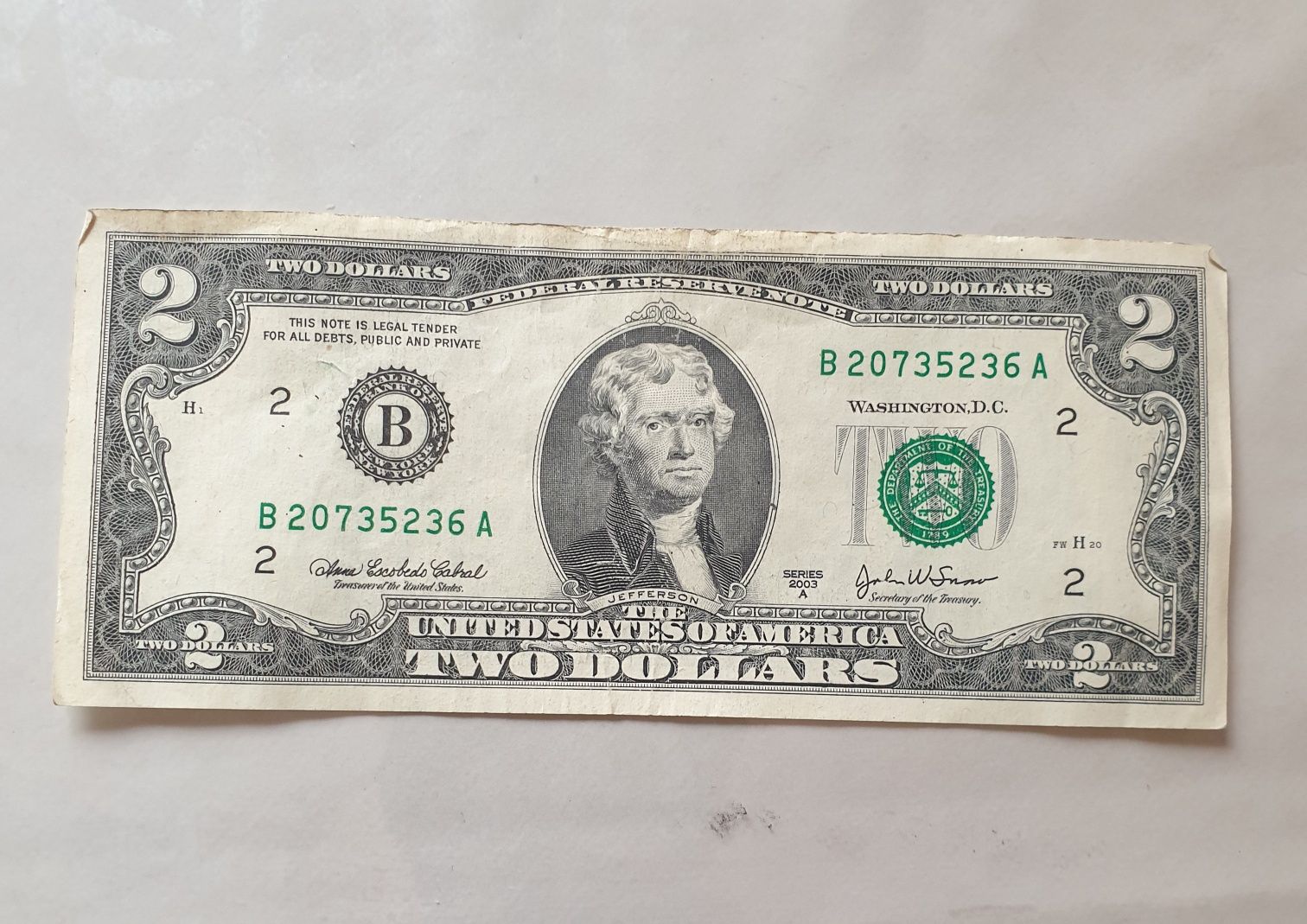 Продам банкнот два доллара выпуск 2003 года