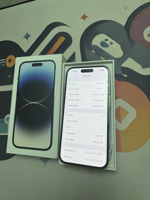 IPhone 14 Pro 90% bat  256GB Silver full box, Neverlocked, impecabil