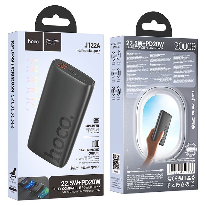 Hoco J122A Respect 22.5W+PD20W 20000mAh Power Bank for iPhone Samsung