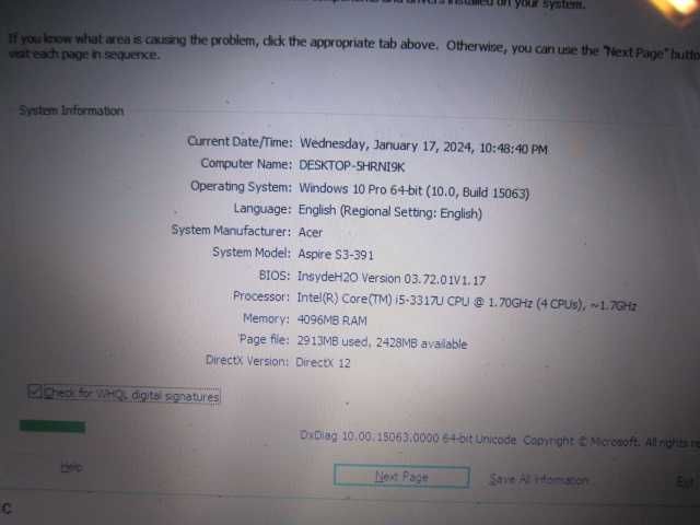 Laptop Ultrabook Acer Aspire I5 Gen 3 , 500HDD+20SSD, 4GB