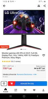 Monitor Gaming LED IPS LG UltraGear 24GN65R-B, 23.8'', Full HD, 144Hz