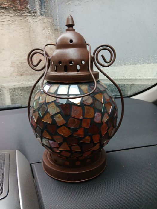 Стара витражна лампа месинг
