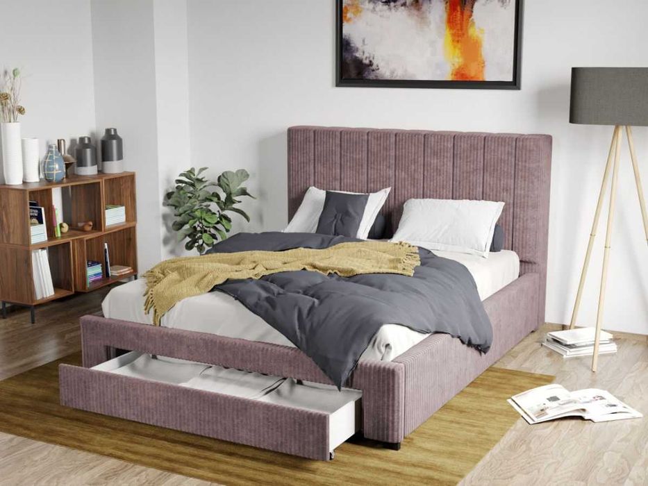Pat Tapitat Roz Poso 27 cu somiera si sertar 160x200