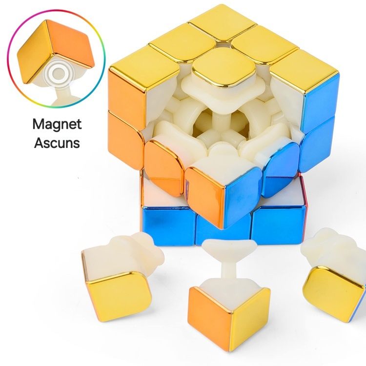 Cub Rubik MAGNETIC. Metalizat. Stand inclus. Speed cubing. Stickerless
