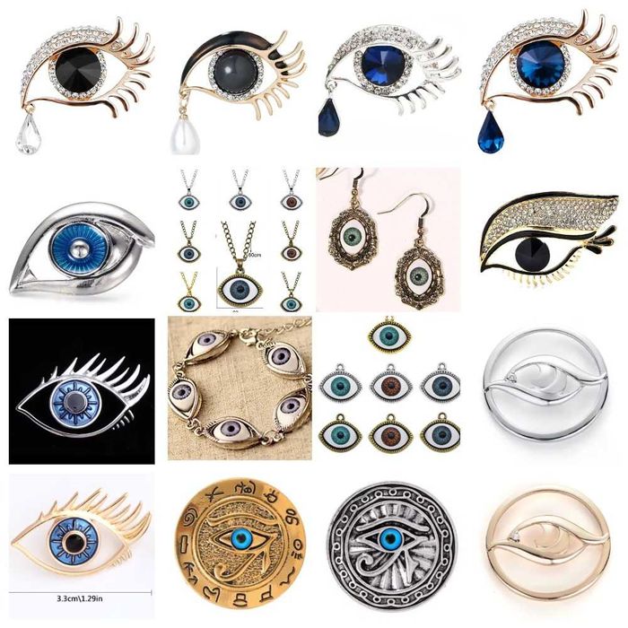 В виде ГЛАЗА. Серьги, брошь, браслет, кулон на цепочке.