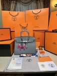 Geanta dama hermes birkin 35cm light blue cu accesorii silver cadou c8