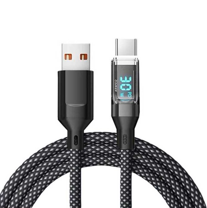 Cablu date type C+USB, incarcare rapida, 120W + afisaj digital led, 1M