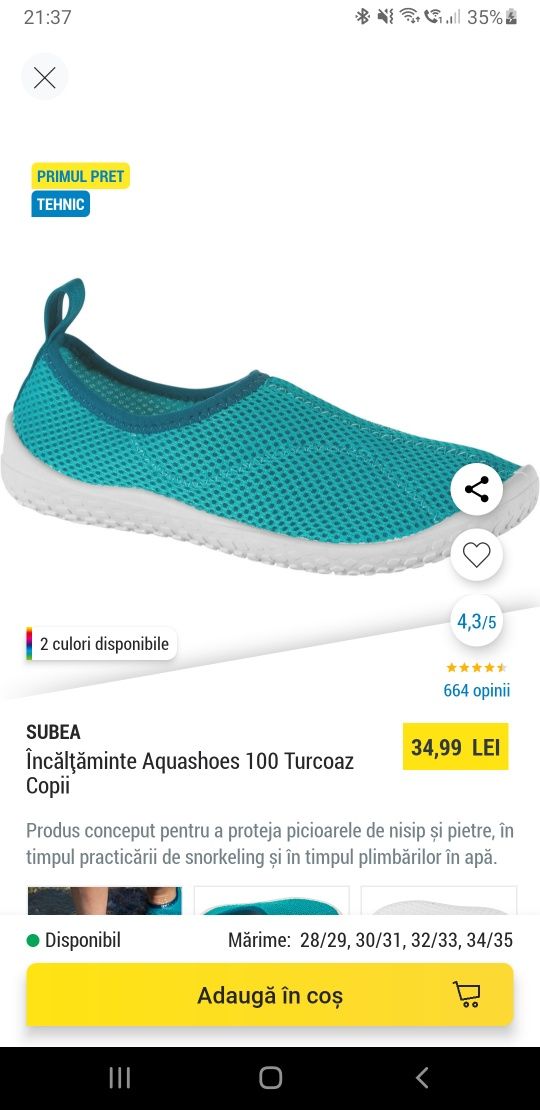 Pantofi apa, incaltaminte aquashoes 32-33 decathlon