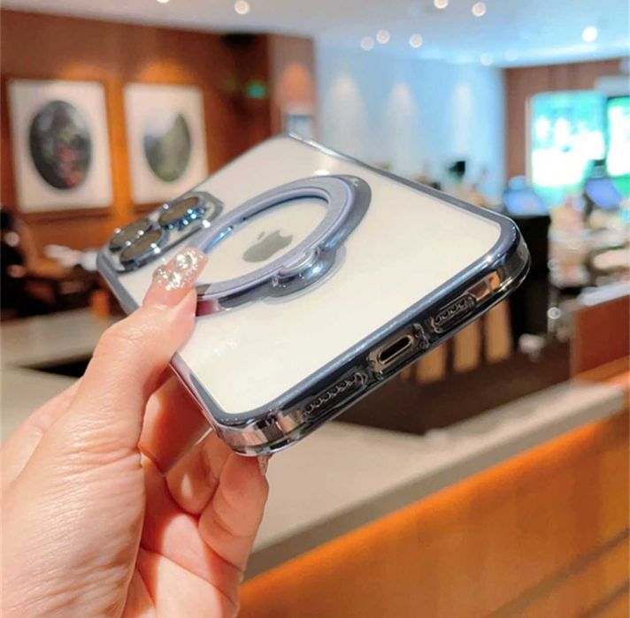 Husa silicon Luxury Magsafe cu inel metalic pentru iPhone 15