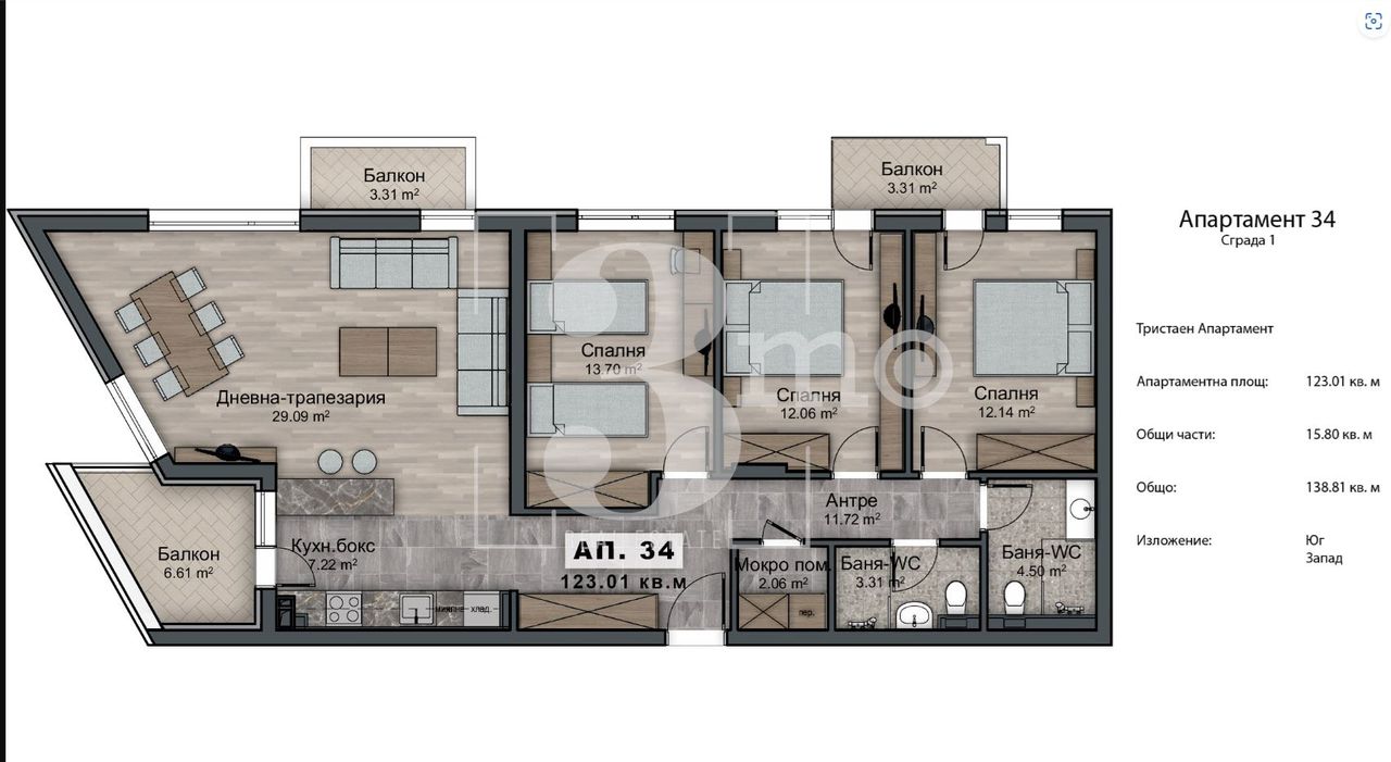 Продава се Четиристаен апартамент в София, Овча купел 2 - 142 кв.м за 1653 €/кв.м - Снимка #3