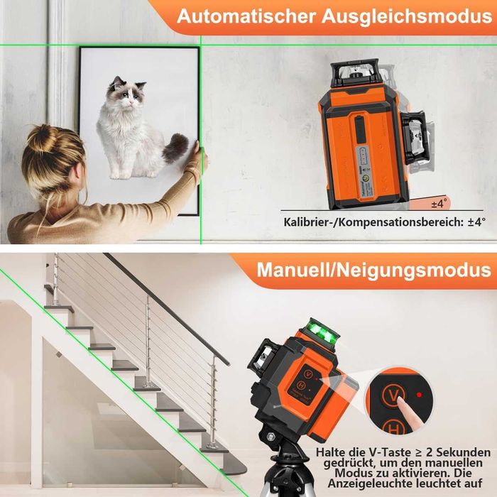 TakamineTech 3D зелен лазерен нивелир 12 линии с дистанционно