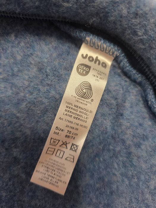 Overall cu mănuși și botoșei lână merinos fleece, Joha - Basic Blue