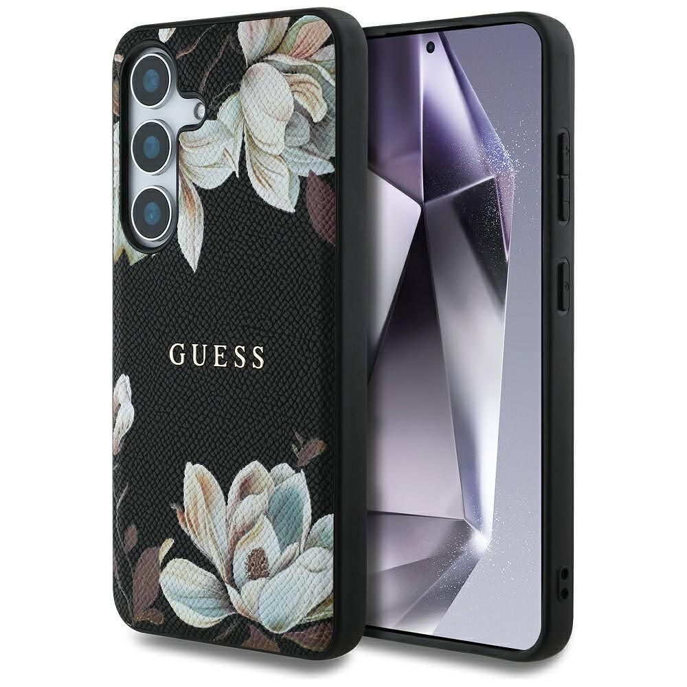 Guess grained flowers magsafe за samsung galaxy s25 - черен