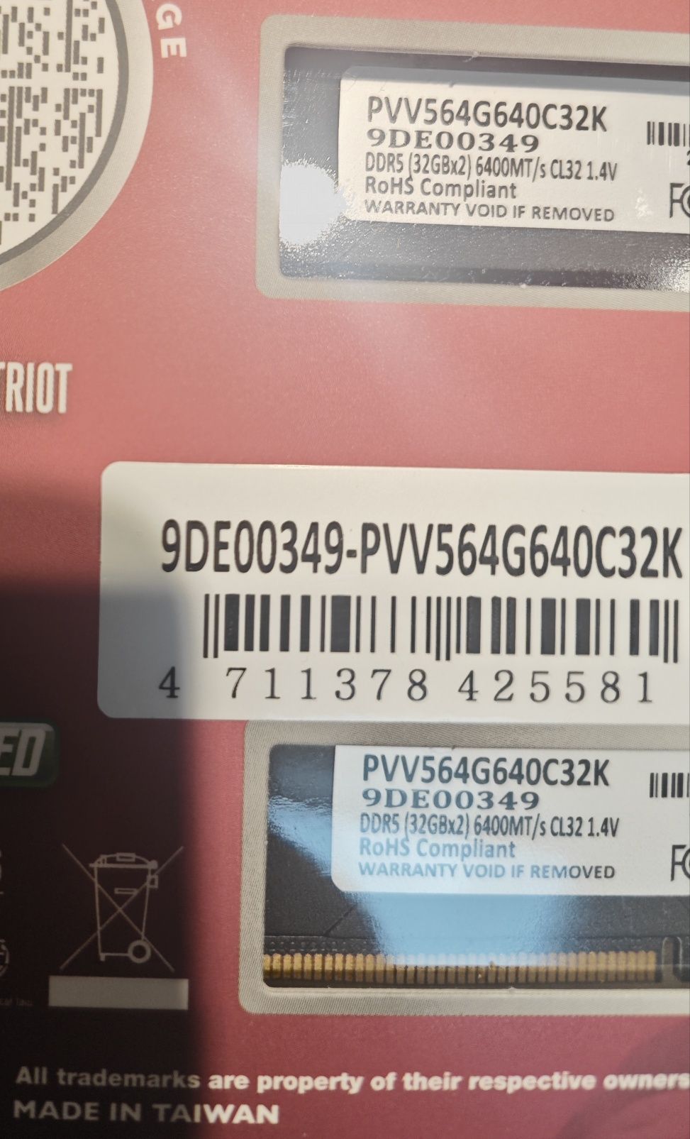 DDR5 64gb 6400mhz CL32 Patriot Viper Venom (32gb*2шт kit)