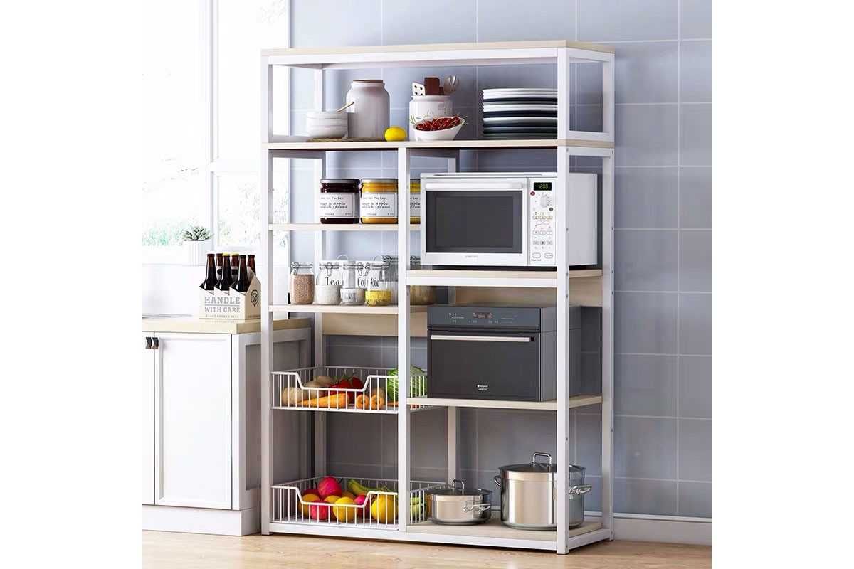 Кухненска етажерка Puzzle-home Leena, Метална рамка и MDF, 80x30x142см