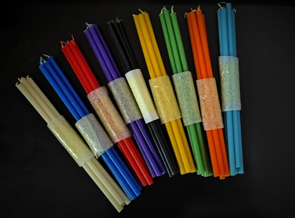 Восковые свечи разноцветные 9 цветов  набор из 45 свечей (Россия)