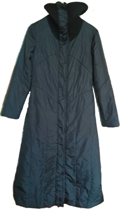 Palton lung Geaca de fas neagra cu guler de tricot inalt, 2 buzunare