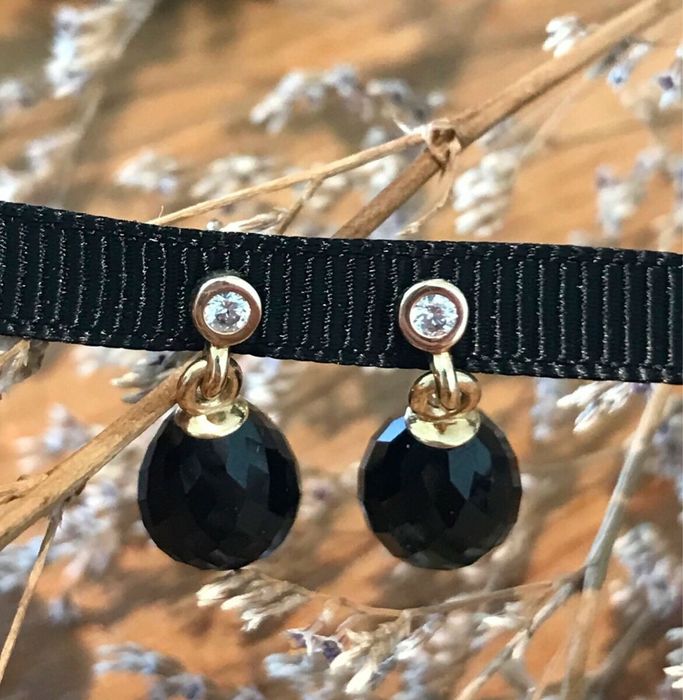 Inel pandora aur black spinel si cercei pandora aur si onyx