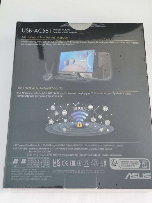 Adaptor Wireless ASUS USB-AC58, AC1300, USB 3.0, sigilat, NOU