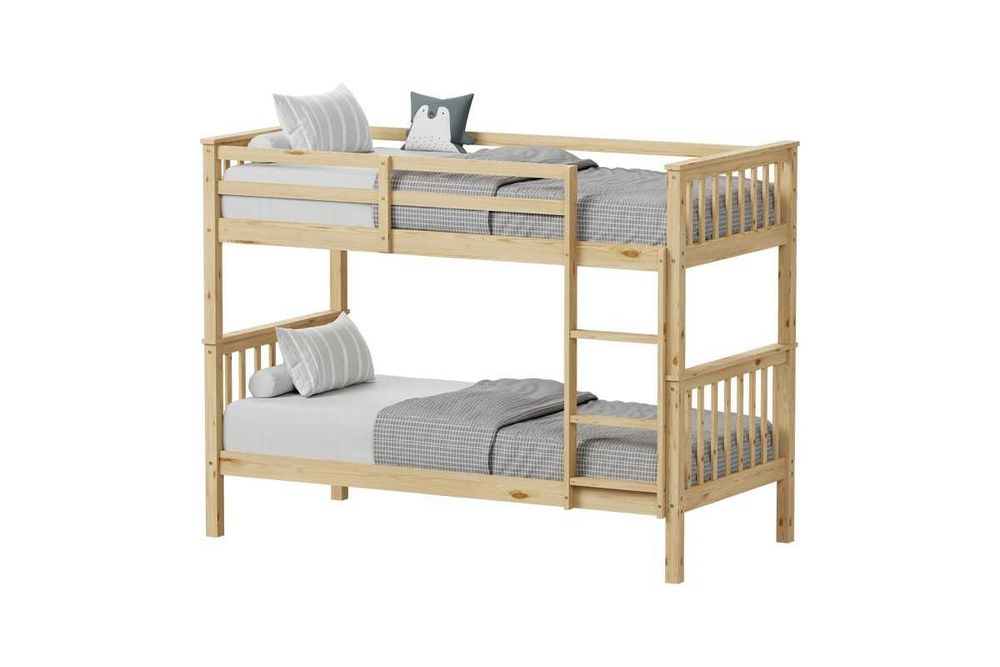 Детско двуетажно легло, Nani, Бял, Натурален, Дърво, 90х190см.