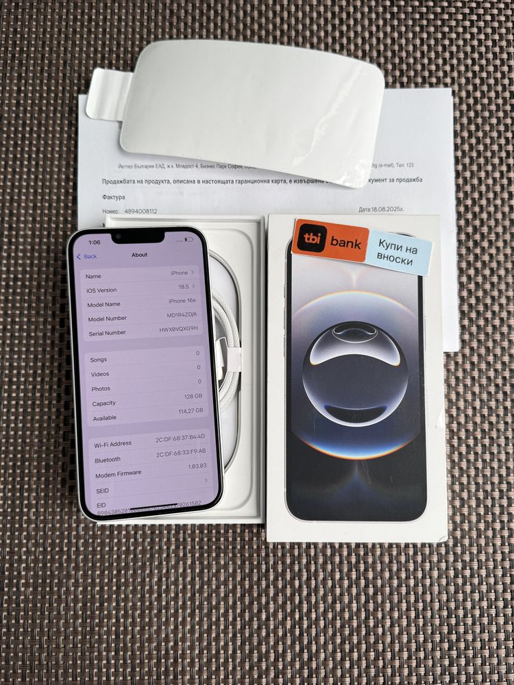‼️Нов•iphone 16е ЛИЗИНГ 37лв/м айфон White 16е