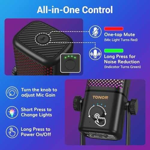 Нов Геймърски безжичен микрофон RGB светлини 15ч работа USB съвместим