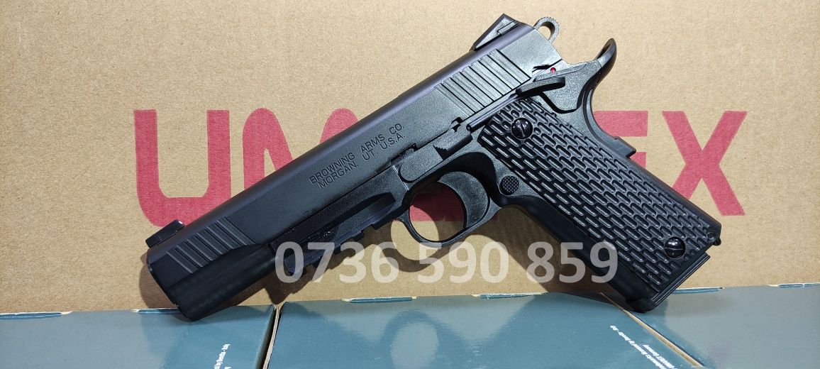 Pistol airsoft original 1911, cadou 1000bile, metalic, propulsie arc