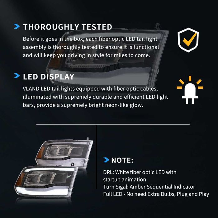 Комплект LED фарове с динамични мигачи за Dodge Ram 2009 - 2018