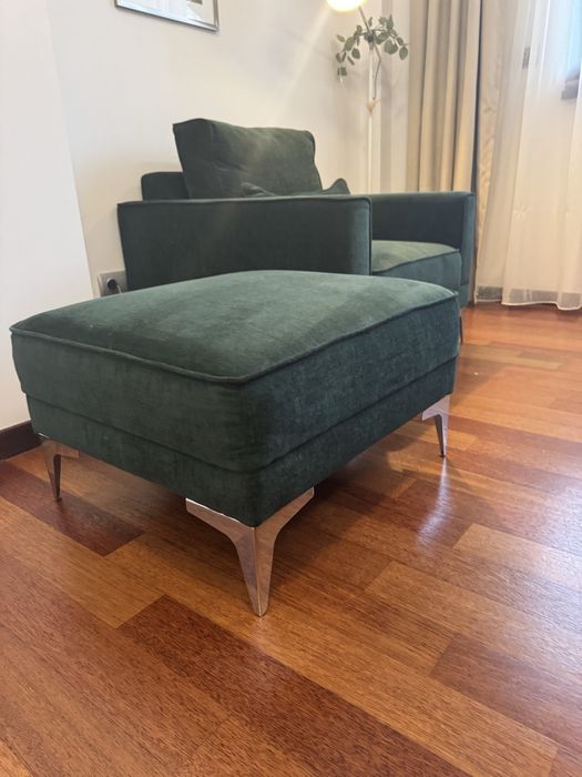 Fotoliu verde închis cu taburet