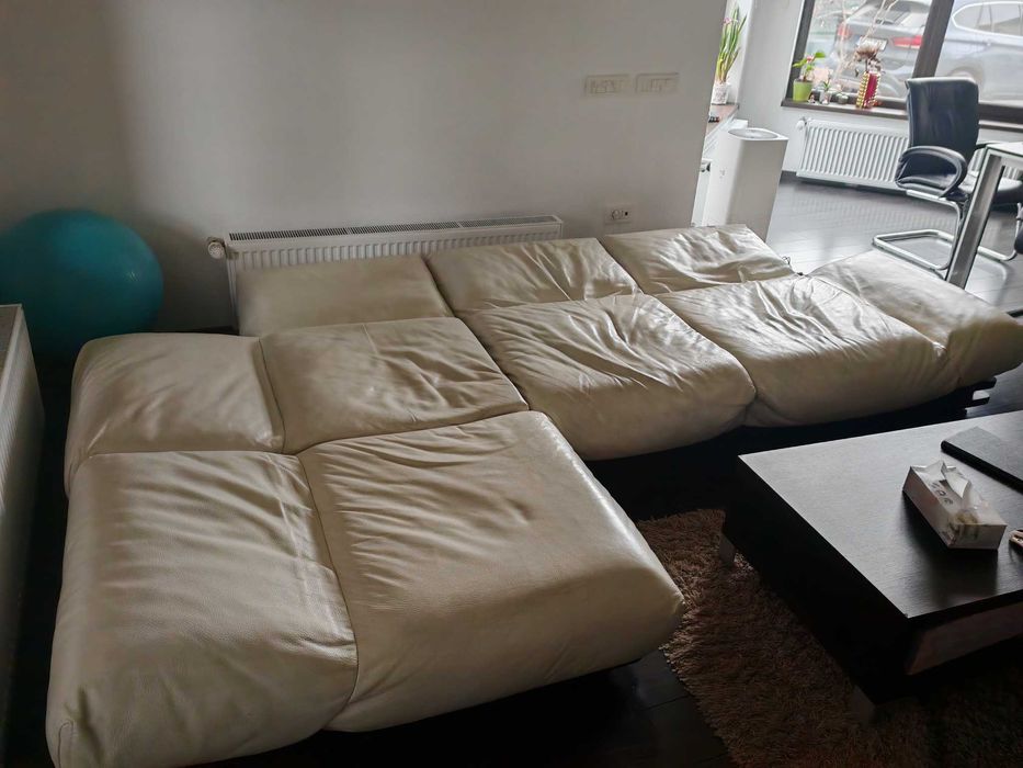 Canapea piele crem - extensibila, mecanism reglare spatare