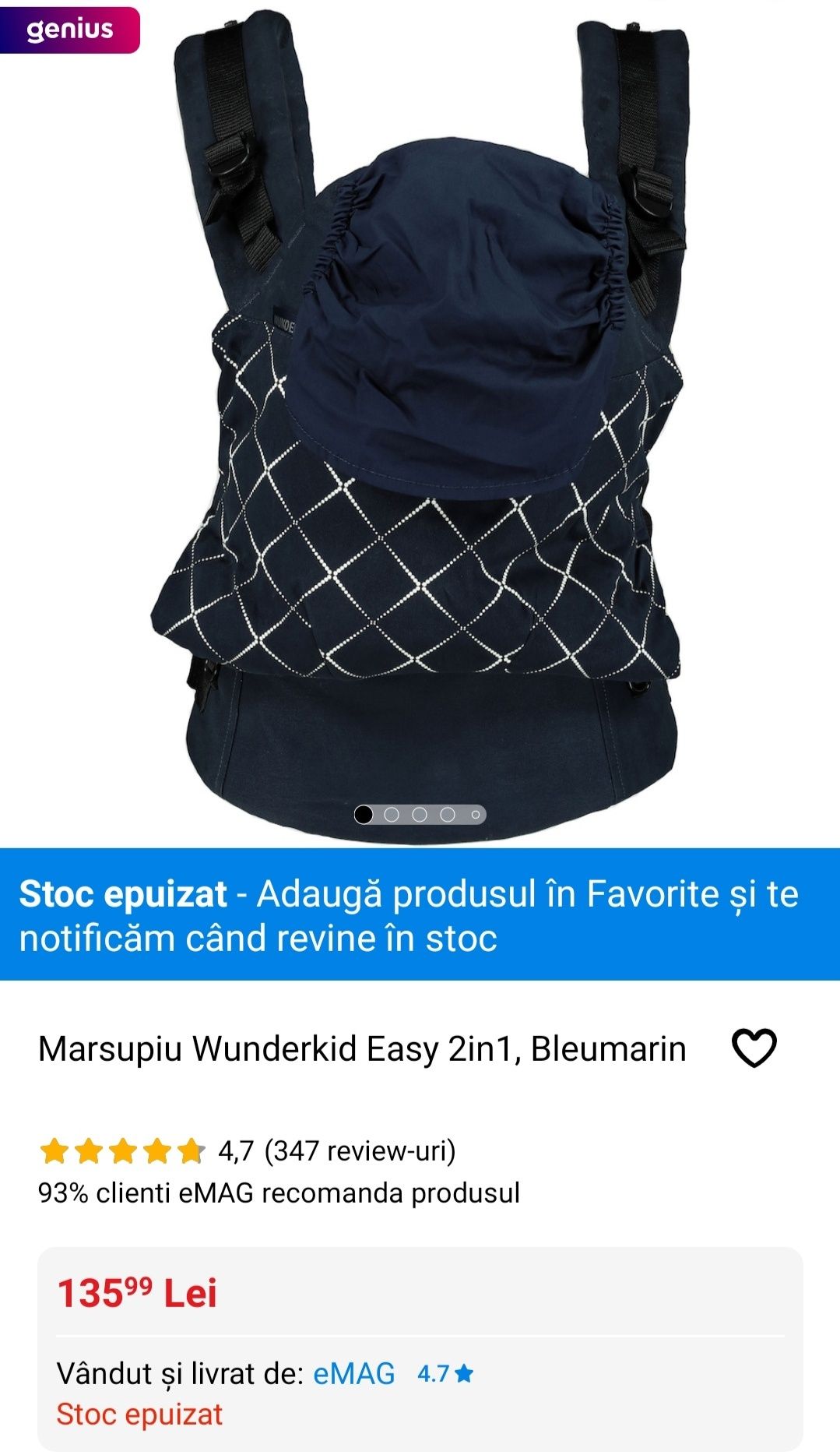 Marsupiu Wunderkid Easy 2in1, Bleumarin