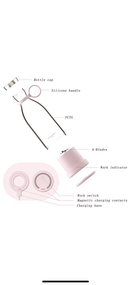 Mini blender portabil cu acumulator 50W, 1400 mAh, incarcare wireless,