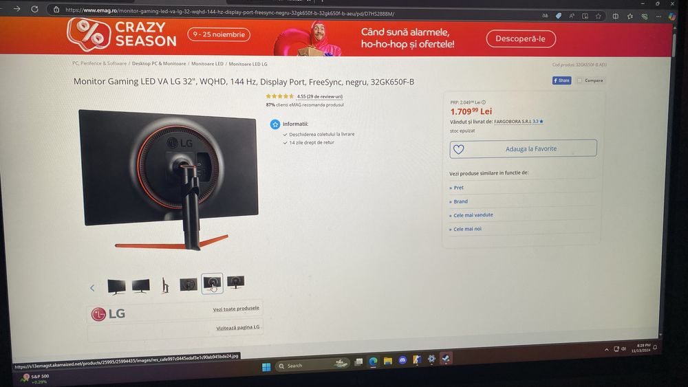 Monitor Gaming LG 32" 81cm 144HZ