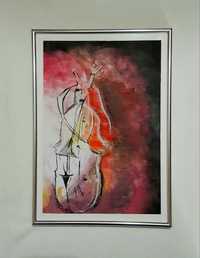 Decoratiune tablou pictat manual abstract instrument muzical violoncel