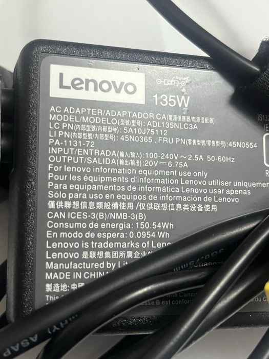 Incarcator Lenovo 135W model ADL135NLC3A 6,75A mufa dreptunghi galbena