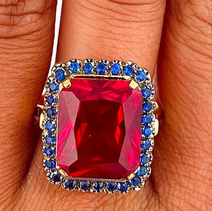 Inel aur victorian cu rubin si safire