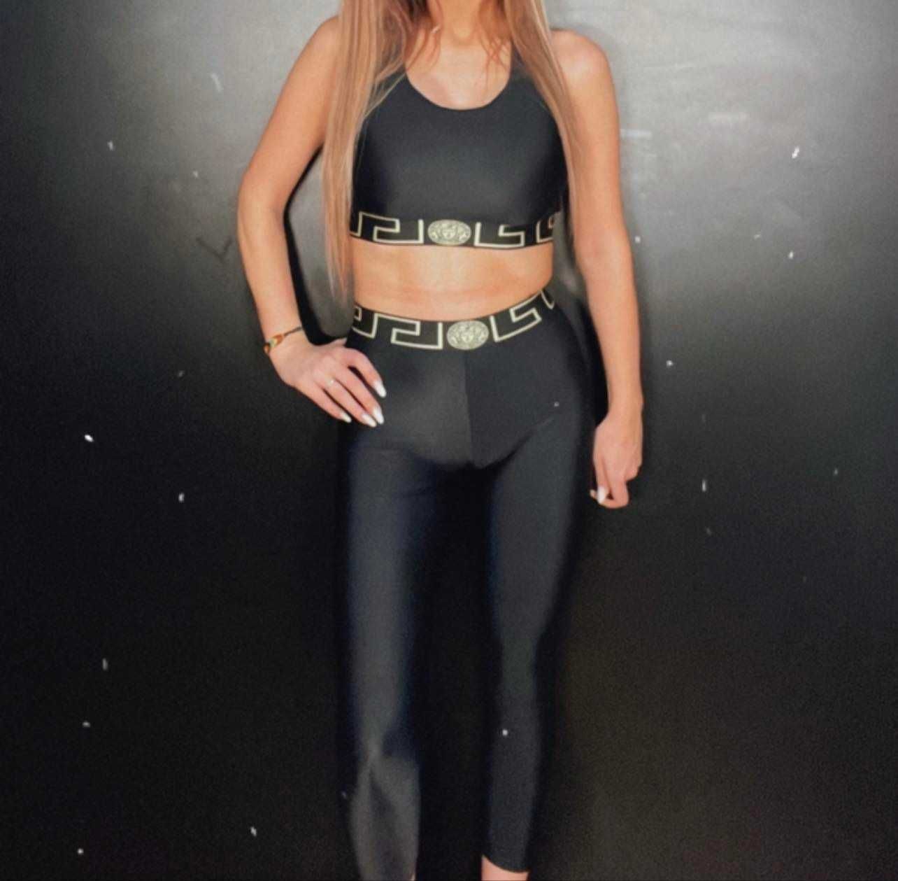 Compleu Dama V -Textura Lucioasa-Lycra- 2 piese, Negru-Slimfit,