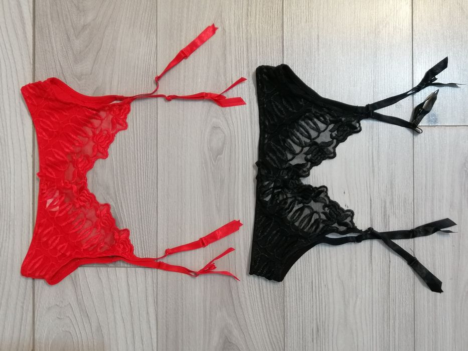 2 portjartiere noi din dantela rosie si neagra sexy marimea L si XL
