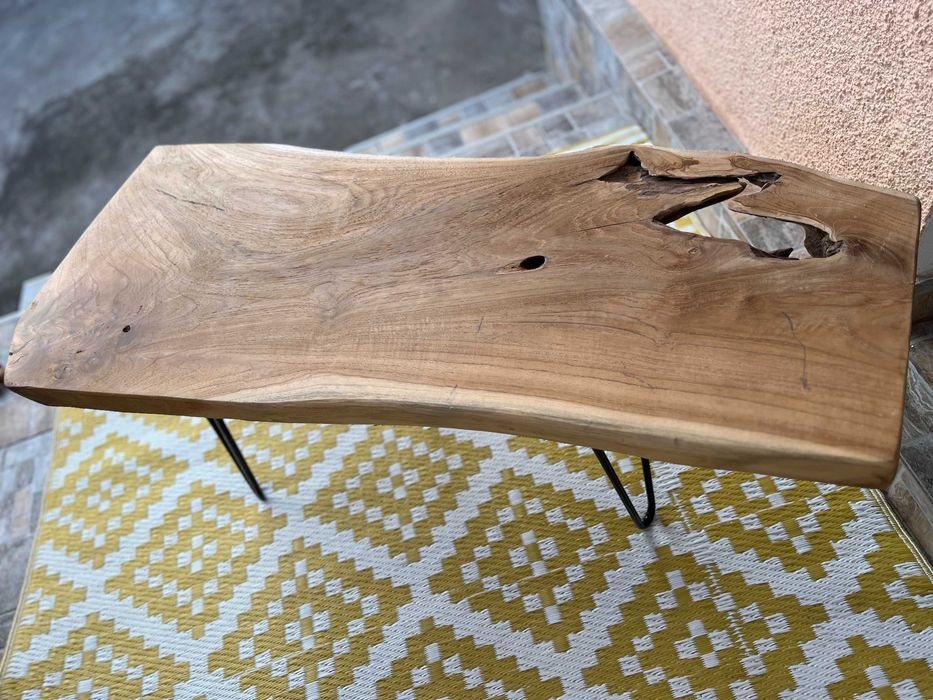 Masa Cafea Lemn Solid Salcam Picioare Pin Fier Scandinav Rustic Noua!