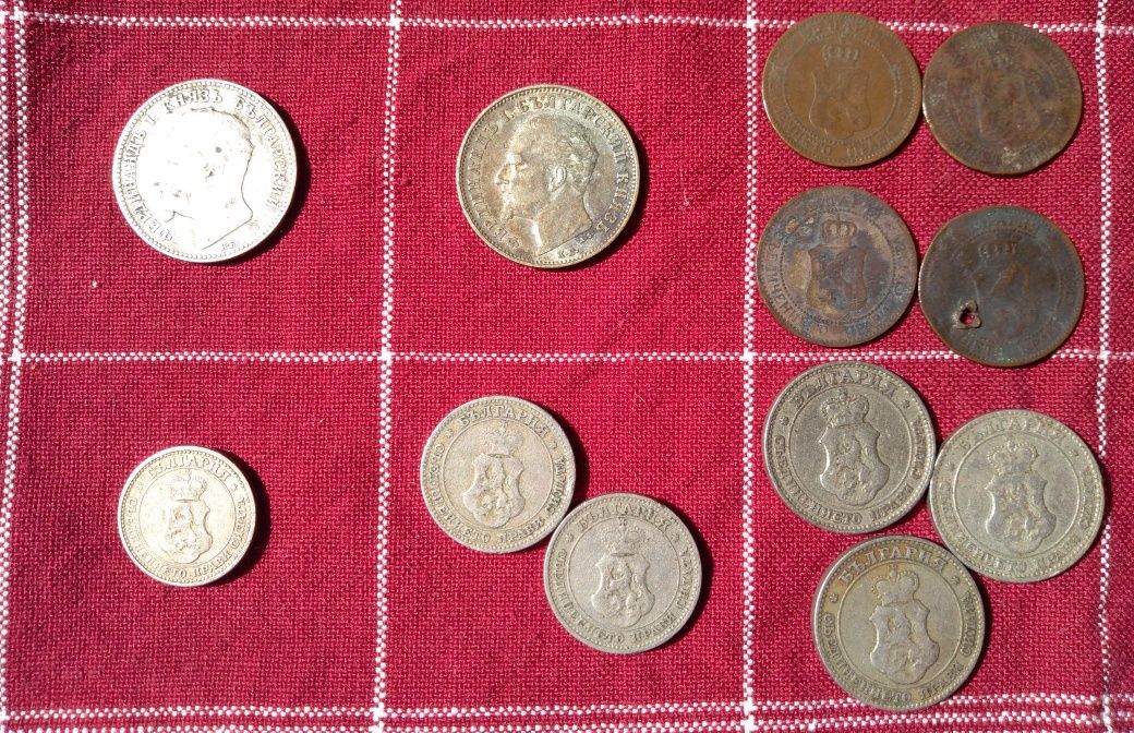 Лот от пет номинала на 14 монети на Княжество България