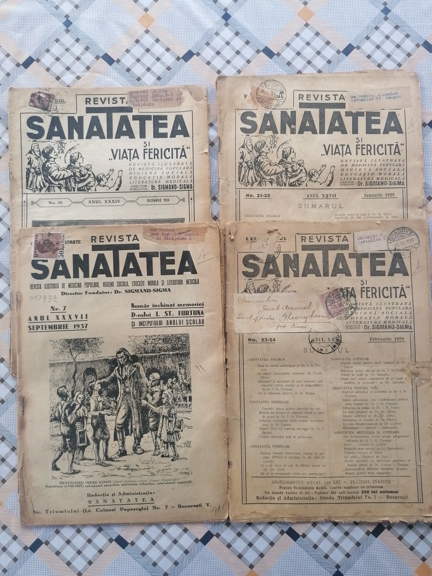 Revista sănătatea 4 bucăți anii 1928 1934 1937