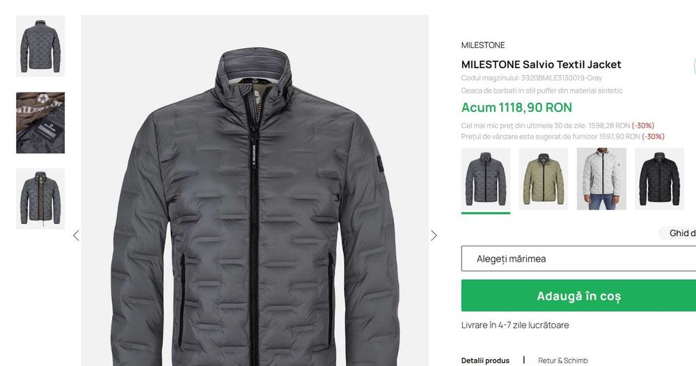 Geaca jacheta slim 50 L premium MILESTONE material superior gri inchis