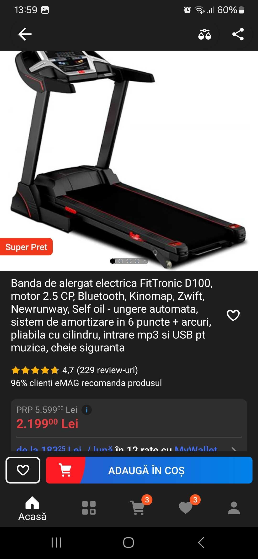 Bandă de alergat electrică Fitt Tronic D100