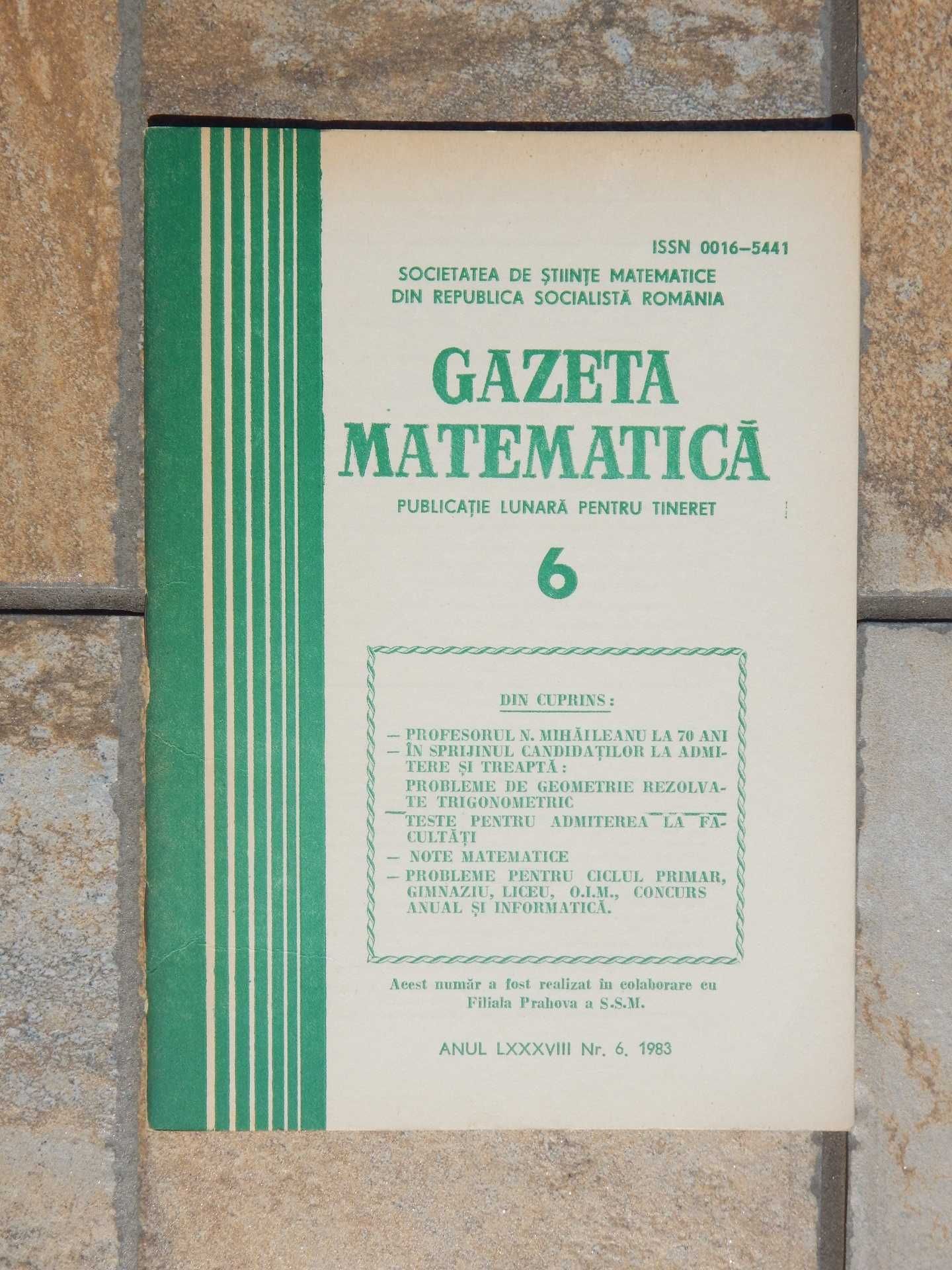 Reviste Gazeta matematica 1983 nr 1, 2, 4, 5, 6, 8 la bucata