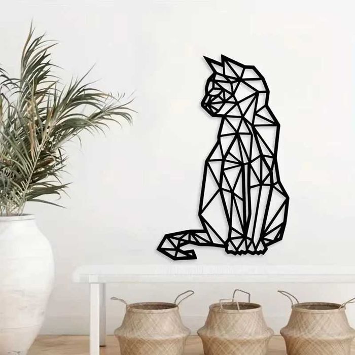 Pisică Geometrică – Decorațiune Modernă de Perete din Metal!