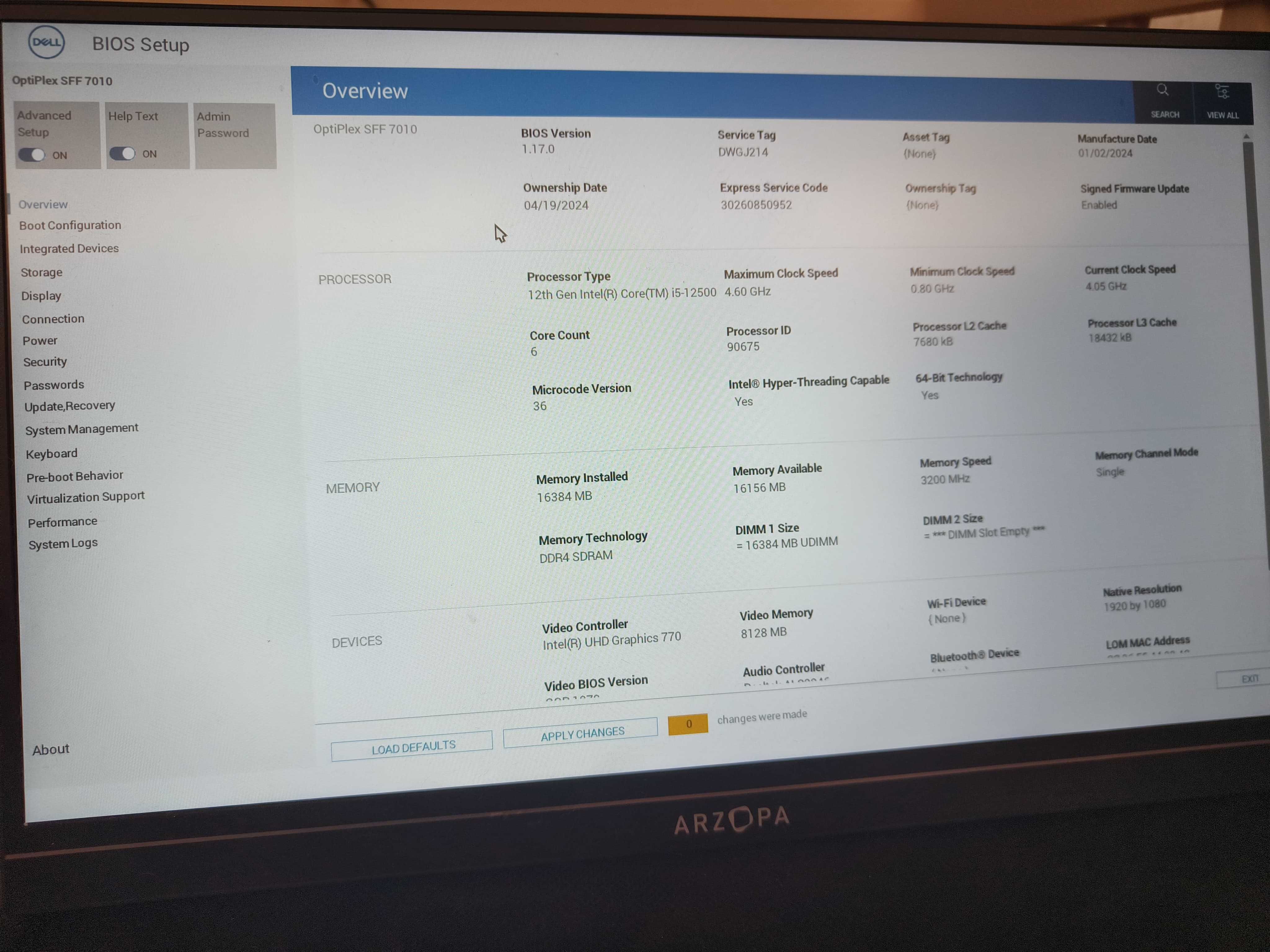 Dell Optiplex SFF 7010 -i5 12500 - 16GB RAM  - NVME 500GB